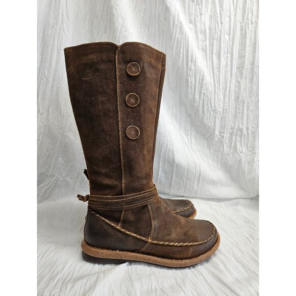 Born Torrey Brown Distressed Leather Knee-High Boots Buttons Women’s Size 11 - Picture 1 of 11